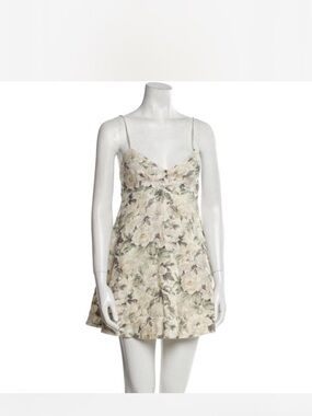 Zimmermann Cream Floral Spaghetti-Strap Mini Dress